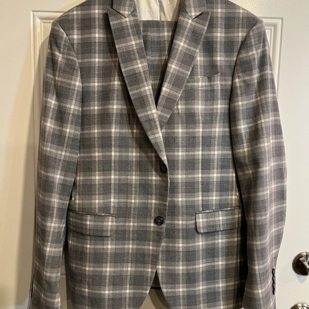 Zara Grey Plaid Wool Suit Men's 40R